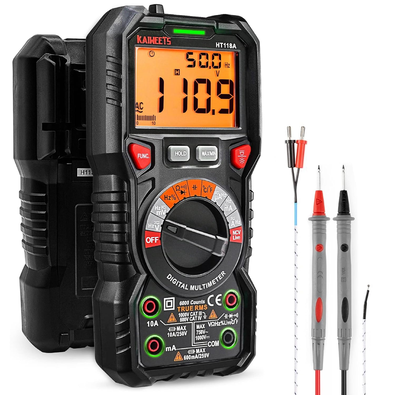 KAIWEETS HT118A Digital Multimeter — TRMS 6000 Counts, Auto-Ranging, Temp